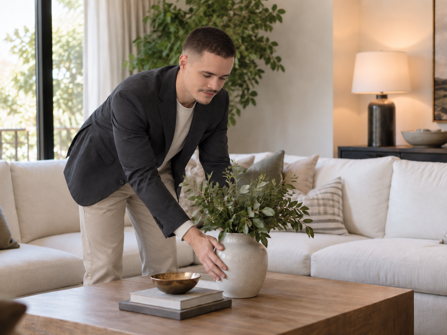 Luiz Dos Santos styling a living room for home staging